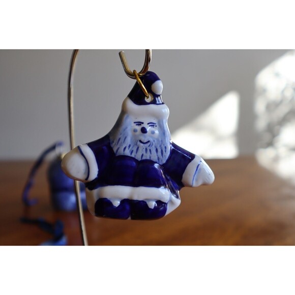 Vtg Lot of 4 Delft Blue Holland Christmas Ornaments Santa Teddy Bear Angels ~3" - Picture 11 of 11